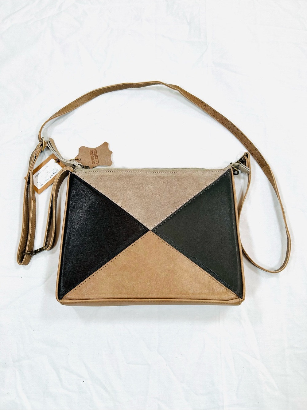 NWT Retro Unbranded Geometric Colorblock Leather and Suede Crossbody Bag